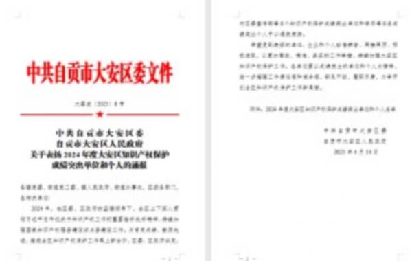 我校获2024年度大安区知识产权保护成绩突出单位